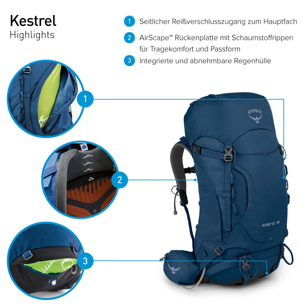 Osprey Kestrel 48 Wanderrucksack Loch Blue Herren – Bild 5